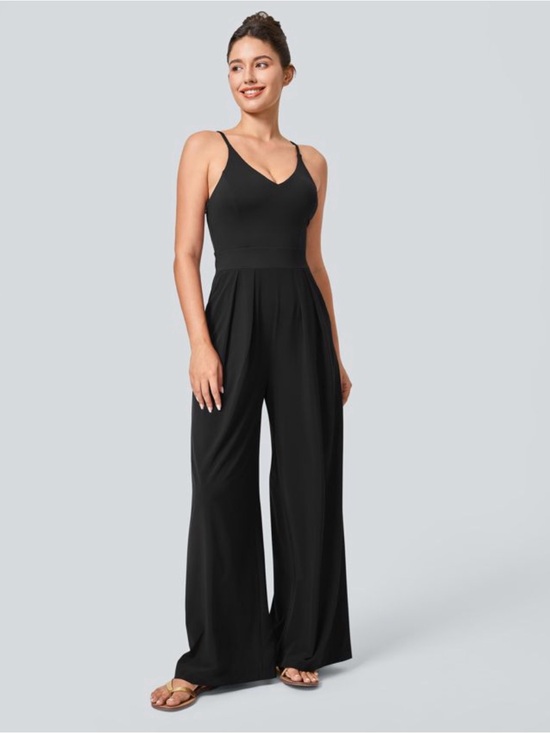 HALARA Pants - 🖤 Halara Black V-Neck Wide Leg Jumpsuit – Medium Tall – NWOT